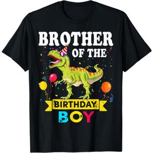 Brother of The Birthday Boy Dinosaur T-Rex Matching Family T-Shirt (Black)