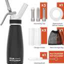 EurKitchen Professional Aluminum Whipped Cream Dispenser - Leak-Free Whip Cream Maker Canister with 3 Decorating Nozzles & Cleaning Brush - 1-Pint / 500 mL - N2O Chargers (Not Included)