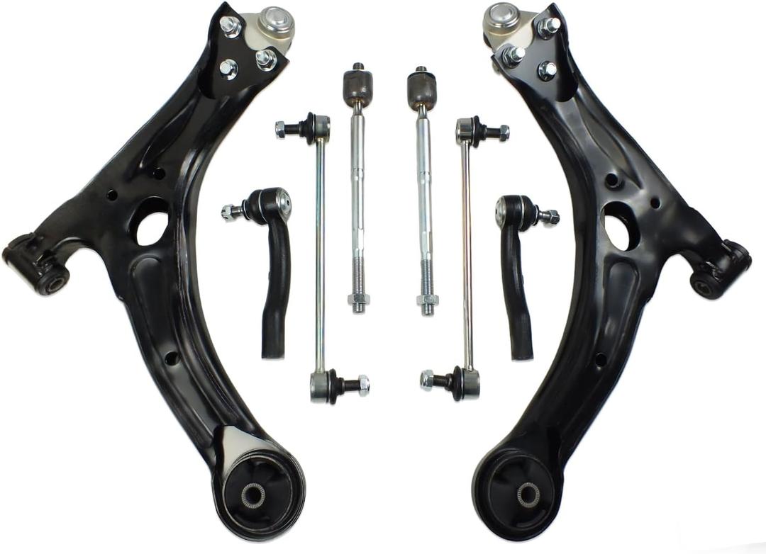10pcs Front Lower Control Arms w/Ball Joints for Toyota Corolla 2003 2004 2005 2006 2007 2008, Suspension Kit Sway Bar Links Inner Outer Tie Rods End Kit Replace Parts K640361 K640360