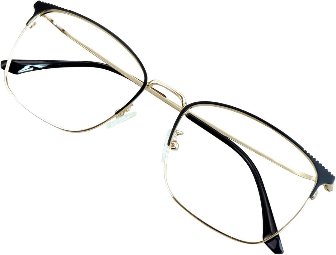 VisionGlobal Blue Light Blocking Glasses for Women/Men, Anti Eyestrain, Computer Reading, Stylish Oval Frame, Anti Glare (3147_gold Black(c7))