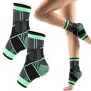 2pcs Green Ankle Brace for Kids, Adjustable Compression Ankle Sleeves for Children Sports, Running, Dance, Fitness, Breathable Polyester Fiber Support (Small)
