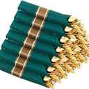 Supernal 120 Pack Gold Plastic Silverware with Green Napkins,Gold Silverware Disposable,Wrapped Plastic Cutlery Set with Napkin,Pre Rolled Silverware Set Disposable,Christmas Cutlery Suitable for 120 Guests (Green and Gold)