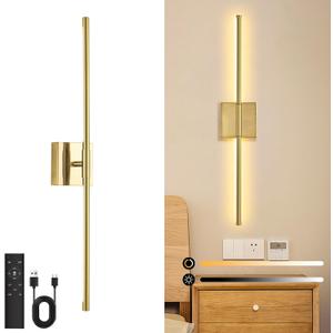 Wall Sconces Battery Operated, Wall Sconces 3000K-6000K Dimmable Rechargeable Wall Sconce with Remote Control, 350Rotate LED Wireless Wall Lights for Living Room, Hallway, Bedroom (Gold)