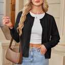 Dokuritu Cardigans for Women Long Sleeve Crew Neck Lightweight Button Down Fall Knit Sweater Cardigan Y2k Open Front Top (Black, S)