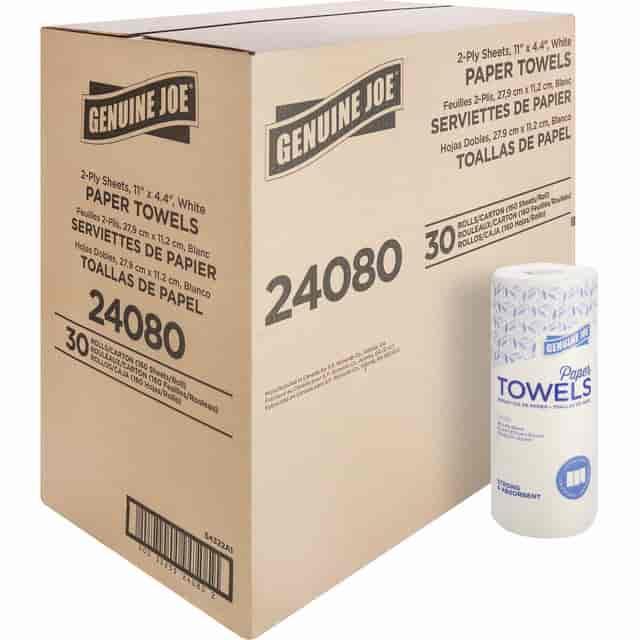 Genuine Joe Kitchen Roll Flexible Size Towels, 2 Ply, 1 5/8" Core, White, 30 / Carton