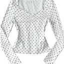 RoseSeek Girl's Cute Polka Dots Long Sleeve Tee Top Ruched Sweetheart Neck Coquette T Shirts, 14Y