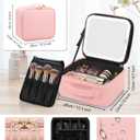 Chomeiu Makeup Bag with LED Mirror, Cute Cosmetic Bags for Women and Girls, Travel Train Case Artists Organizer Large Make Up Bags with 3 Color Light Up Mirror & Removable Brush Compartment, Pink