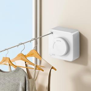 Retractable Clothesline Indoor & Outdoor, 16.2 Ft Non-Sagging Stainless Steel Laundry Washing Line with Wall Mounted Heavy Duty Design, Space-Saving Clothing Drying Rack (1, White)