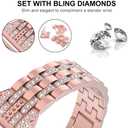 Bands Compatible with Fitbit Versa 2/Versa Lite/Versa, Women Replacement Metal Rhinestone Bling Bracelet Wristband, Rose Gold