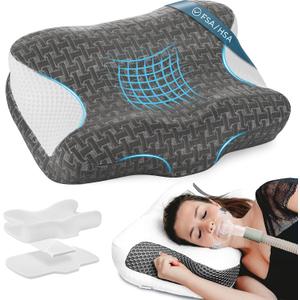 Elviros CPAP Pillow for Sleeping, HSA/FSA Ergonomic Adjustable Height Neck Support Memory Foam Bed Pillow for CPAP Users with Sleep Apnea, Suitable for Side and Back Sleepers Dark Grey, 23.6"L*16.14"W*4.92/5.1"H