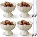 choxila Ceramic Bowl Set of 4 Footed Dessert Bowls with Spoon, Elegant Trifle Bowl with Pedestal for Candy, Salad, Fruit, Tiramisu, Party Serving Punch Bowls