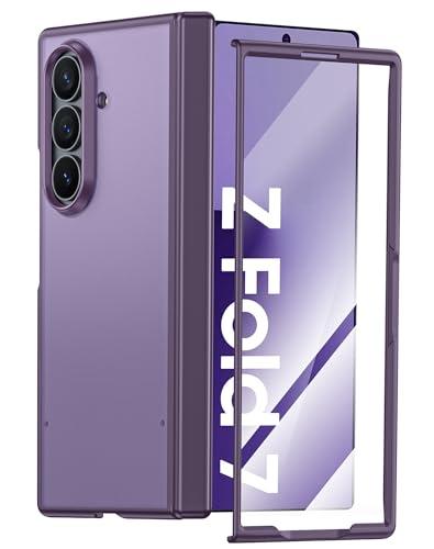 Vizvera for Samsung Galaxy Z Fold 7 Case Matte Slim[Screen Protector][Hinge Protection] Translucent Shockproof Protective Phone Case for Galaxy Z Fold 7 2025 (Purple)