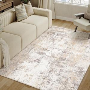 4x6 Washable Area Rug Beige Grey Abstract Non Slip Soft Low Pile Rug for Entryway Kitchen Bathroom Neutral Modern Throw Carpet for Living Room Bedroom Home Decor