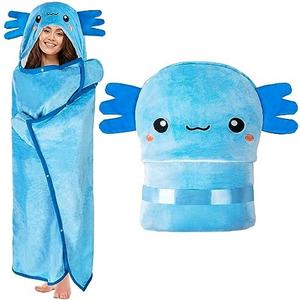 Axolotl Wearable Hooded Blanket for Adults - Super Soft Warm Cozy Plush Flannel Fleece & Sherpa Hoodie Throw Cloak Wrap - Axolotl Gifts for Women Adults and Kids 52 In x 60 In 132 Cm x 152 Cm