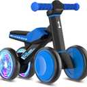 Colorful Lighting Baby Balance Bike Toys for 1 Year Old Boys Gifts, Toddler First Bike 12-24 Months with Adjustable Soft Seat, 4 Silent Wheels Ride on Toy, Perfect First Birthday Gift (Blue)