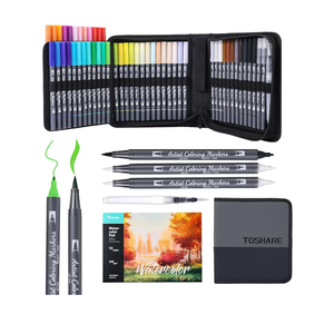 Watercolor Pens Set, 48-Color Dual Tip Paint Markers, Water-Based Coloring Markers with 1 Aquapen, 2 Colorless Blenders, 1 Black Marker, and 12-Page Pad, Paint Supply for Artists & Beginners