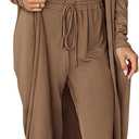 KIRUNDO 3 Piece Lounge Sets for Women Airport Travel Vacation Outfits 2025 Fall Cardigan Matching Sleeveless Top Jogger Pants (Large, Khaki)