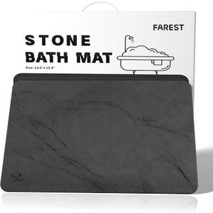 Stone Bath Mat,Diatomaceous Earth Shower Mat,Fast-Drying Stone Bathroom Floor Mat,Absorbent Non-Slip Diatomite Mats for Bathtub,Grey Marble