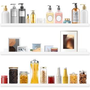 MBYD White Floating Shelves 36 Inches Long, Picture Ledge Wall Shelf for Frames Photo Albums, Wall Mounted Photo Shelves with Ledge Set of 3 Same Dimension for Bedroom Bathroom Living Room Kitchen