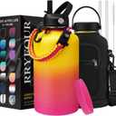 Half Gallon Insulated Water Bottle - Combo Carrier Bag with Strap, Paracord Handle, Straw & Flex Cap, Silicon Bottle Boot, Large Water Bottles 64 oz, Sweat Proof Metal Vacuum Flasks 1/2 Gallon Jug (Candy Crush)