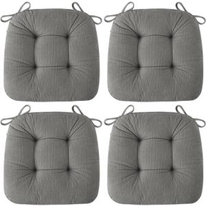 AddGrace Chair Cushions for Dining Chairs Soft Kitchen Seat Cushions 18" x 18" x 3" Non-Slip Seat Pads Grey Set of 4