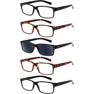 NORPERWIS Reading Glasses 5 Pairs Quality Readers Spring Hinge Glasses for Reading for Men and Women (2 Black 2 Tortoise 1sun, 2.00)