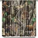 Forest Camouflage Curtains,Wild Animal Bear Deer Elk Blackout Rod Pocket Window Drapes for Living Room Bedroom Decor W42xL45in (Style)