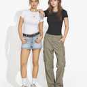 Women's Short Sleeve Thong Bodysuits Crew Neck Stretchy Body Suits Basic Outfit T Shirts Summer Tops 2026 (Black, M)