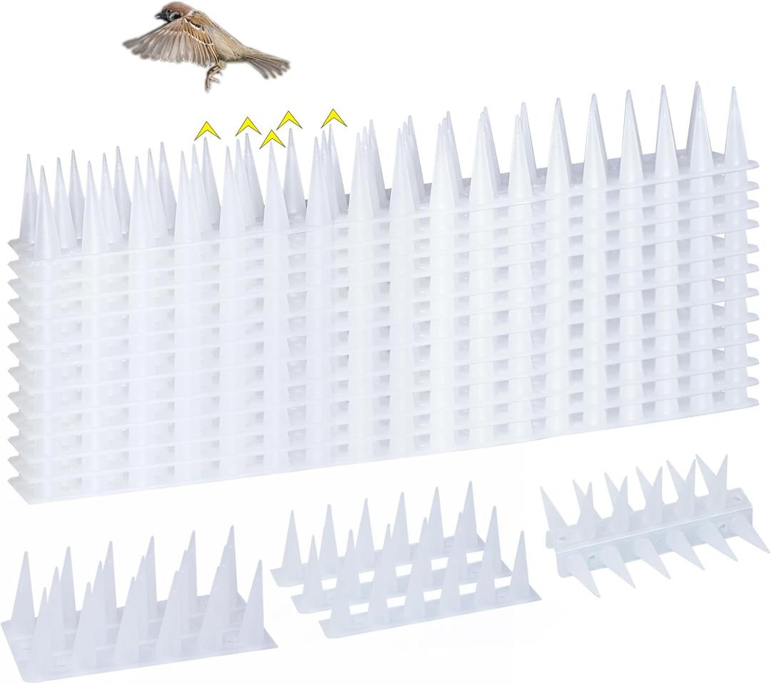 Bird Spikes, 13.2FT Outdoor Bird Deterrent Spikes Device for Birds Pigeon Woodpecker Squirrel Raccoon Cat, Plastic Bird Deterrent for Outside, Patio, Roof, Sill, Fascia (Clear, 12Pcs)