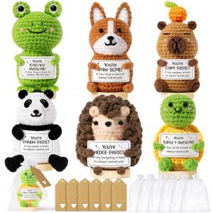 6PCS Emotional Support Positive Crochet Animals Inspirational Cheer Gifts for Women,Handmade Crochet Awesome Gift Thank You Birthday Mothers Day Teacher Appreciation Gift for Coworker Nurse Mom Friend