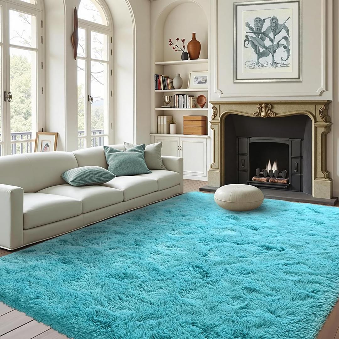 FinRec Soft Blue Rugs for Bedroom Living Room, 4x6 Feet Plush Shaggy Area Rug, Non-Slip Solid Fluffy Rug for Kids Room Girls Dorm Room Home Decor, Indoor Floor Carpet