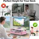 Spacrea Desk Organizer and Accessories, Computer Monitor Stand Riser with Drawer and 2 Pen Holders, Office Desk Accessories & Workspace Organizers for Office Supplies (Pink)