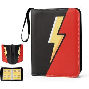 Trading Card Binder Album, 400 Pockets, 50 Removable 4-Pocket Pages, Waterproof (Black & Red)