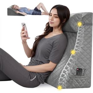 Daneey Reading Pillows for Sitting in Bed Adult Back Pillow for Bed Sitting Up, Back Support Pillow for Bed with Adjustable Roller, Foam Wedge Pillow for Neck, Lumbar, Back, Gray, 20 * 12 * 26IN