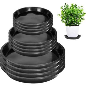 6 8 10 Inch Plant Saucer - Round Plant Tray Plastic Plant Drip Trays for Indoor Outdoor Garden Plants, Collects Flower Pot Drainage and Excess Water (12pcs Black A, 6 8 10")