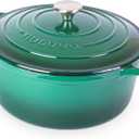 Nuovva Enamelled Cast Iron Dutch Oven Pot with Lid  6.4 Quart Non Stick Casserole Pot  Heavy Duty & Oven Safe up to 500 F for Bread Baking, Braising, Stews, Roasting  28cm Dark Green