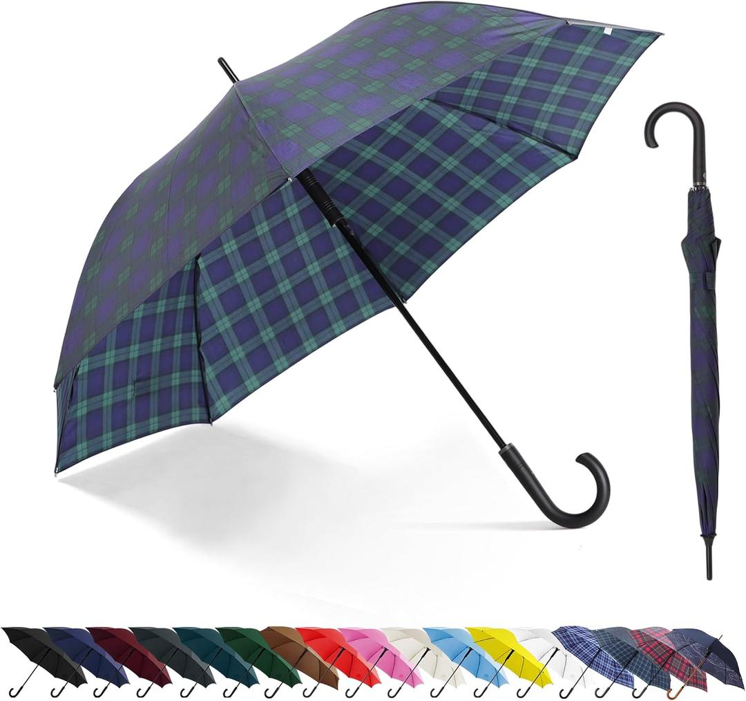 Large Stick Umbrella Windproof Automatic Open 50 Inch Umbrella with Hook Handle,Over Sized J Handle Umbrellas for Men and Women,Windproof Unbreakable Stick Rain Golf Umbrella