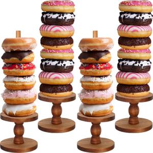Zhehao 4 Pcs Farmhouse Donut Stand Donut Holder Display Stacker Tower Detachable Doughnut Stand Dessert Tower Tools Serving Decoration Kit for Birthday Wedding Party Decoration (Acacia Wood)