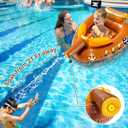 Inflatable Pirate Ship Pool Floats Kids 3-11 Years Toddler Pool Floaties with Water Cannon Gun Swimming Pool Toys Boys Girls Party Float Ride-on Floaty Rafts with Safety Seat Summer Outdoor Water Game