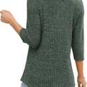 Heymiss Womens Sweaters 3/4 Sleeve V Neck Shirts Dressy Casual Blouses Loose Fit Tunic Tops Criss Cross (L)