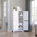 TidyHaven 44.5” Tall Bathroom Storage Cabinet, Freestanding Floor Cabinet with 4 Doors and Adjustable Shelves, Modern Storage Organizer for Bathroom, Kitchen, Entryway, Home Office, 11.8"D X 23.6"W X 44.5"H, White