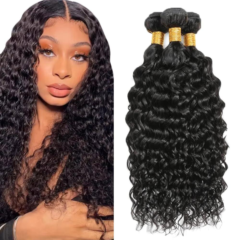 #1B Natural Black Bundles Human Hair Water Wave Human Hair Bundles 26 28 30 Inch SeeGovie Unprocessed Brazilian Virgin Hair Natural Color Water Wave Bundle Human Hair Extensions 3 Bundle 150 Gram