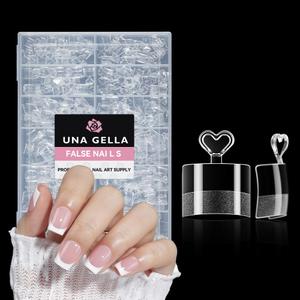 UNA GELLA Short Square Gel Nail Tips Half Cover 504PCS Pre-buff Acrylic Nail Tips Square Clear False Fake Nails No C Curve DIY French Style Nail Extentions Art Salon 12 Sizes