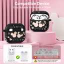 (with Cute Keychain) Girovo Compatible with Apple Airpods 4 Case 2024 Women, Soft Silicone Two-Tone Funny Cartoon Engraved Portable 360 Full Protection Anti-Scratch Air pod 4 Case Black/Pink