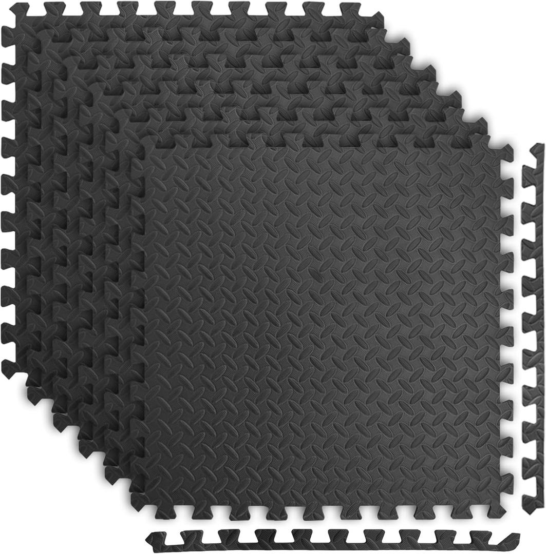 Art3d Eva Puzzle Exercise Mats, 1/2 Thick Foam Interlocking Tiles for Gyms, Flooring, Workout, Gym Equipments, Pack of 6 (24 Sq.ft, Black)