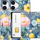 Compatible for iPhone 17 Case with Card Holder Cute - Kawaii Design Military-Grade Drop Protection Rugged Wallet Cases for Women (Blue Peony Flowers)