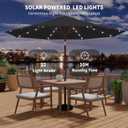 Kingdura 10FT Outdoor Patio Umbrella with Solar Lights, Market Table Umbrella with Push Button Tilt & Crank, 8 Sturdy Ribs, 32 LED Lights, UV Protection for Garden Lawn Deck Backyard Pool (Black)