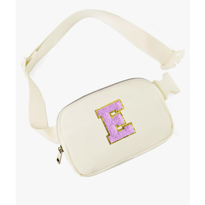 Gitus Gifts for 8 9 10 11 12 Year Old Girls Belt Bag Fanny Pack Crossbody Bags with Initial Letter Patch Cute Stuff Birthday Gifts for Teen Girls Women Personalized Trend Stuff (Ivory-E) Pack of 2