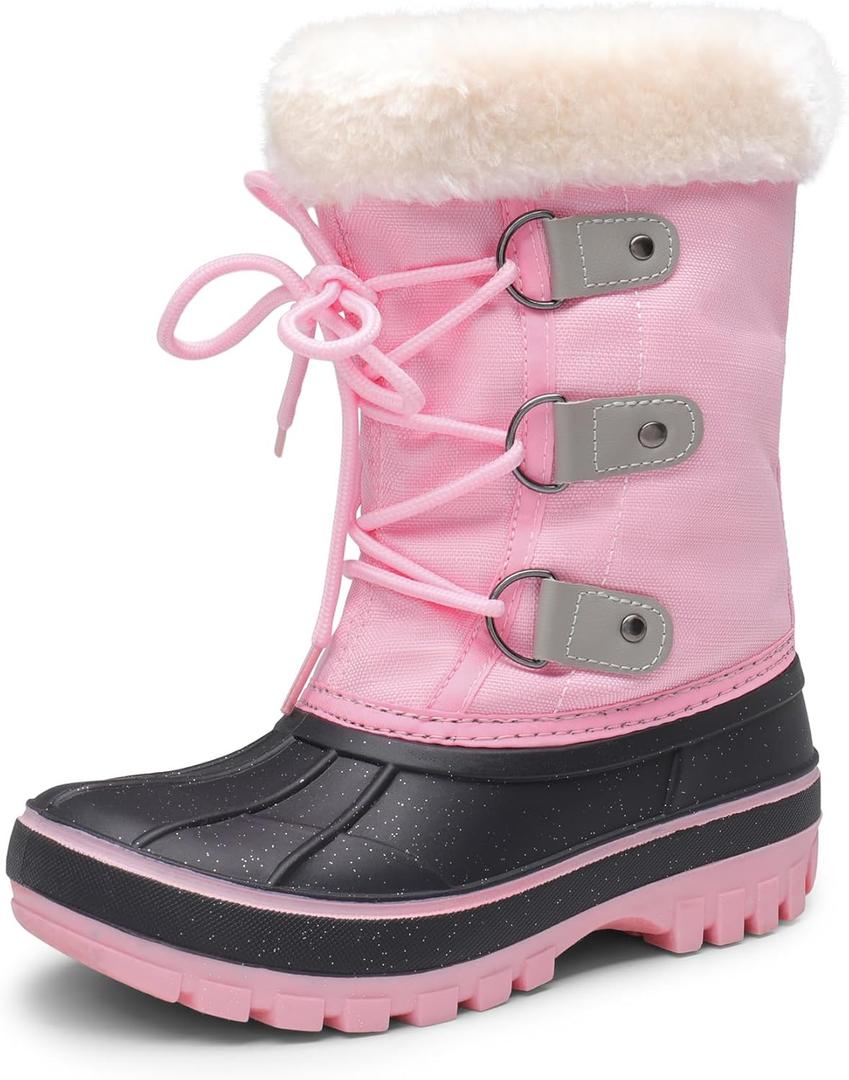 DREAM PAIRS Boys & Girls Faux Fur-Lined Winter Snow Boots for Little/Big Kids (Grey/Pink)