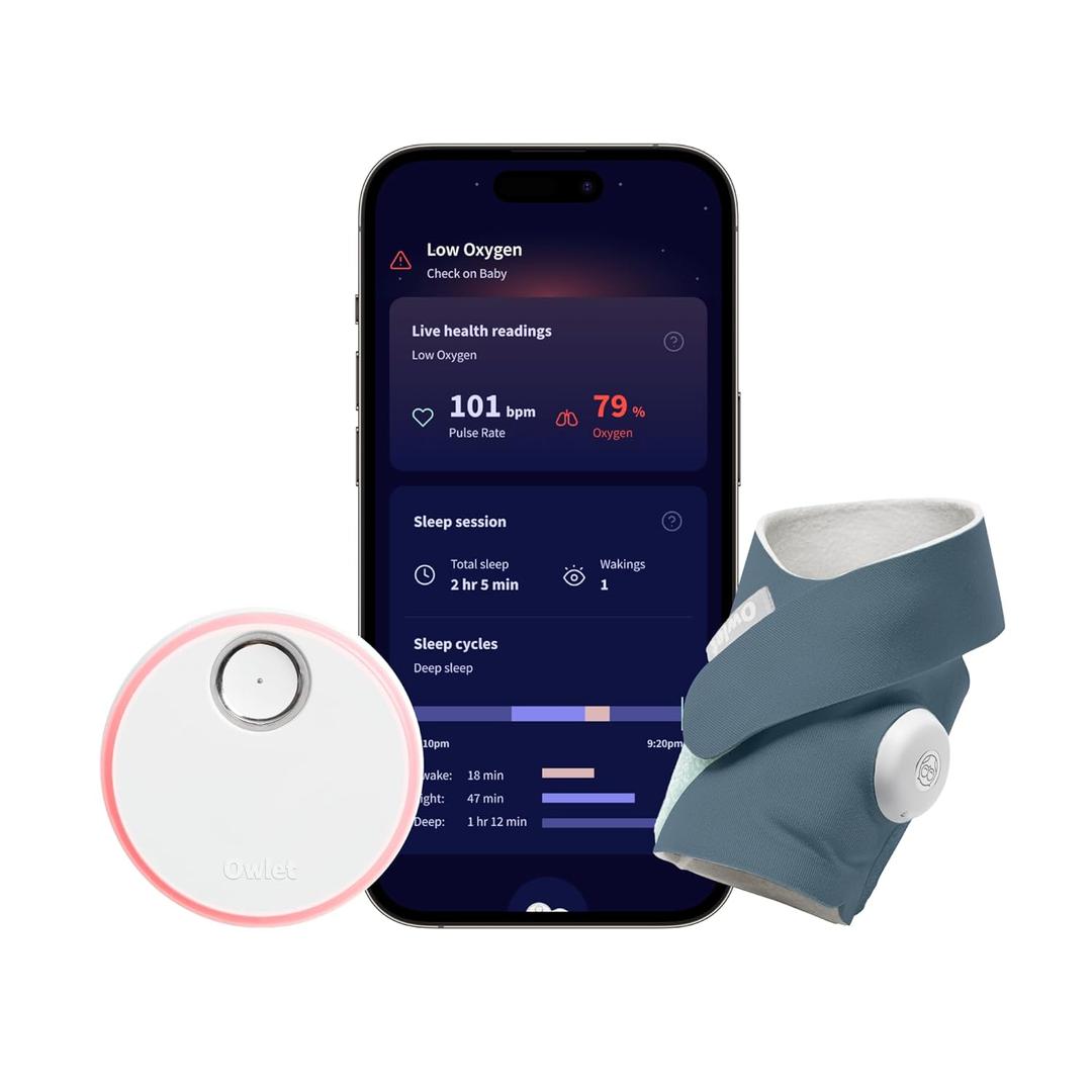 Owlet Dream Sock Smart Wearable Baby Monitor, Infant SpO2 Monitor Tracks Heart Rate & Oxygen - Parents Receive Alerts, Sleep & Health Insights via App - Bedtime Blue